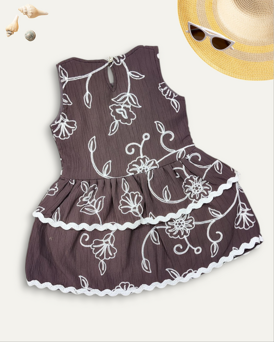 GIRLS LAYERED FLORAL DRESS (BROWN) (1-8 YEARS)