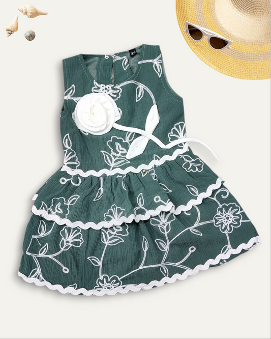 GIRLS LAYERED FLORAL DRESS (DARK GREEN) (1-8 YEARS)