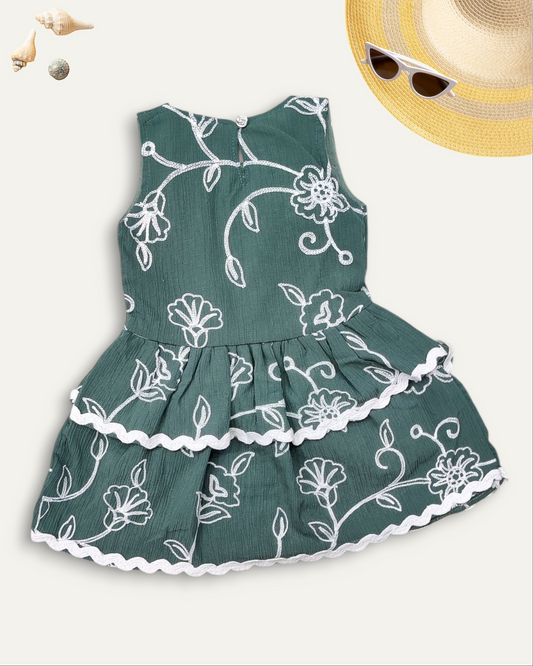 GIRLS LAYERED FLORAL DRESS (DARK GREEN) (1-8 YEARS)