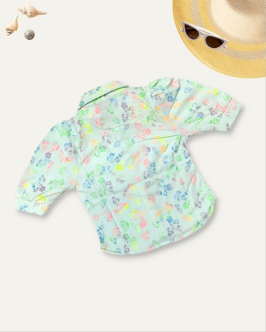 GIRLS PASTEL PRINTED SHIRT (MINT GREEN) (4-12 YEARS)