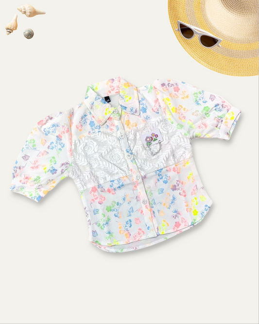 GIRLS PASTEL PRINTED SHIRT (WHITE) (4-12 YEARS)