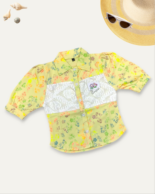 GIRLS PASTEL PRINTED SHIRT (YELLOW) (4-12 YEARS)