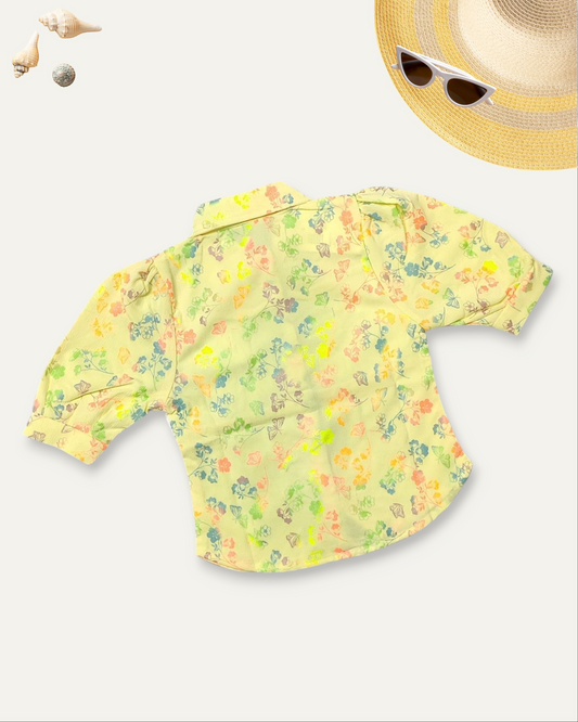 GIRLS PASTEL PRINTED SHIRT (YELLOW) (4-12 YEARS)