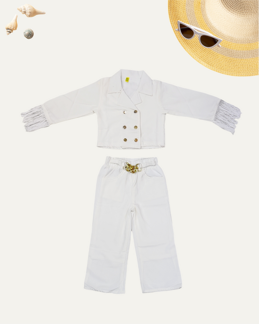 GIRLS DOUBLE BREASTED CO-ORD SET [WHITE] [ 4 - 12 YEARS ]