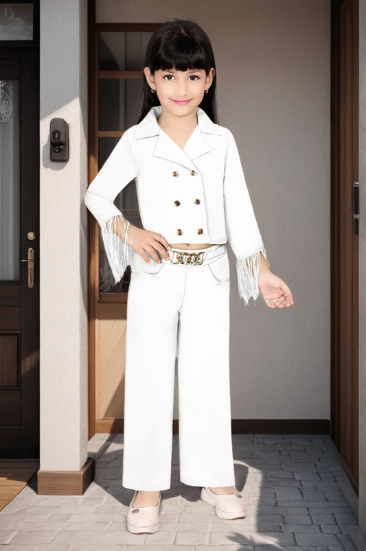 GIRLS DOUBLE BREASTED CO-ORD SET [WHITE] [ 4 - 12 YEARS ]