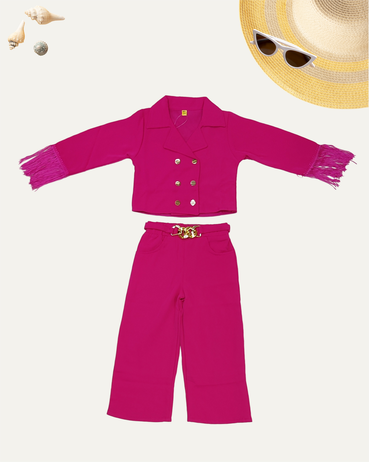 GIRLS DOUBLE BREASTED CO-ORD SET [HOT PINK] [ 4 - 12 YEARS ]
