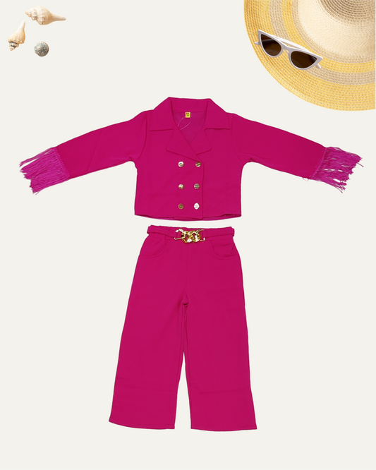 GIRLS DOUBLE BREASTED CO-ORD SET [HOT PINK] [ 4 - 12 YEARS ]