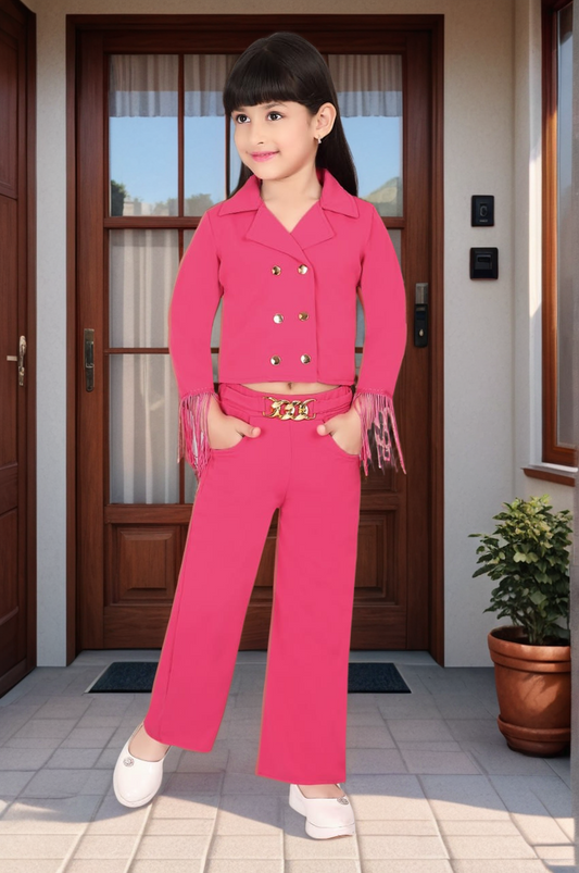 GIRLS DOUBLE BREASTED CO-ORD SET [HOT PINK] [ 4 - 12 YEARS ]
