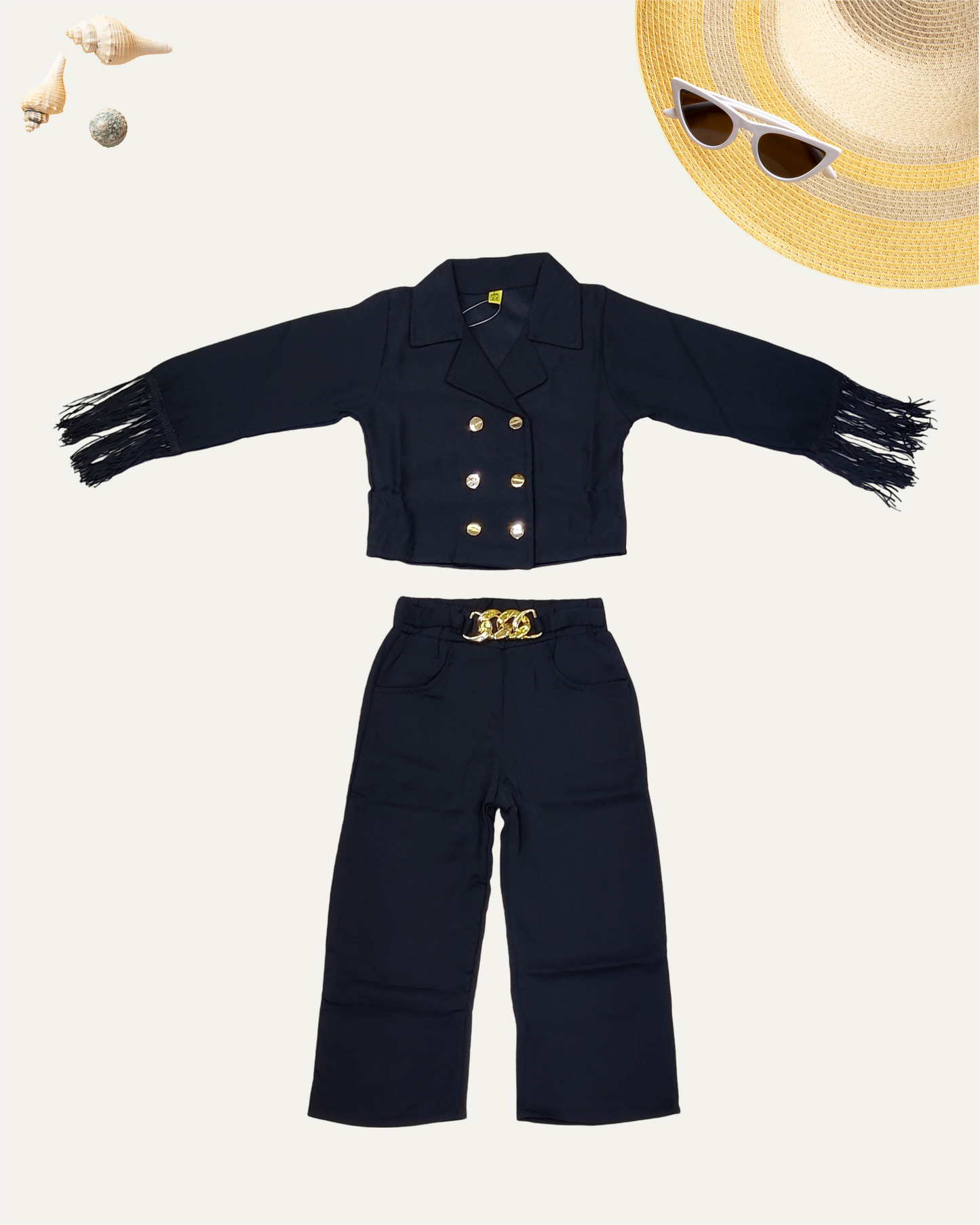 GIRLS DOUBLE BREASTED CO-ORD SET [BLACK] [ 4 - 12 YEARS ]