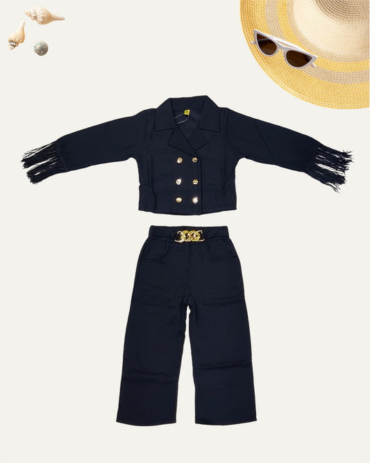 GIRLS DOUBLE BREASTED CO-ORD SET [BLACK] [ 4 - 12 YEARS ]