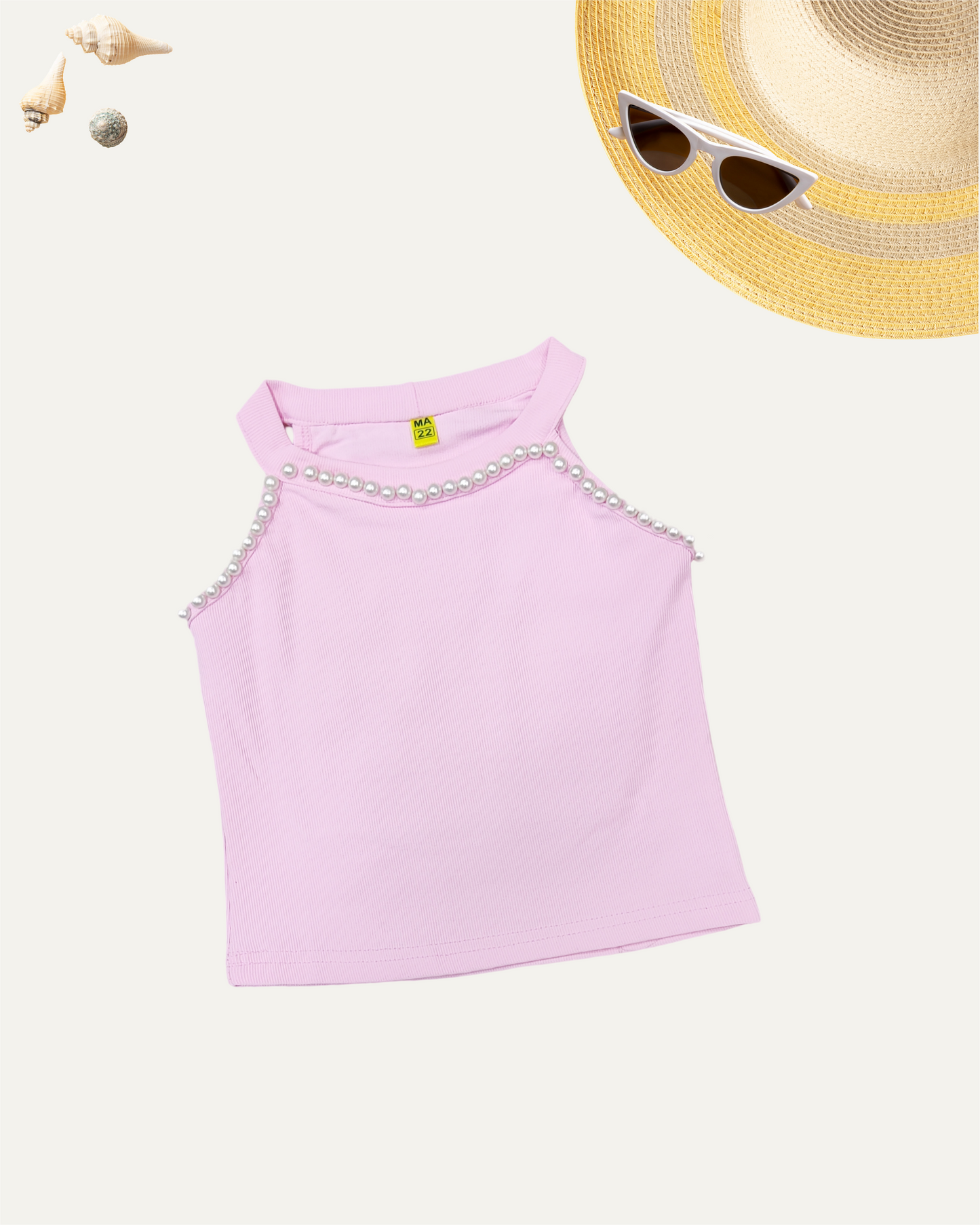 GIRLS SLEEVELESS PEARL TOP BABY PINK [ 3 - 12 YEARS ]