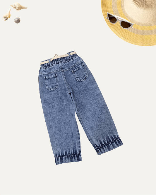 GIRLS DENIM BAGGY PANTS (BLUE WASH) (4-12 YEARS) - Girlism