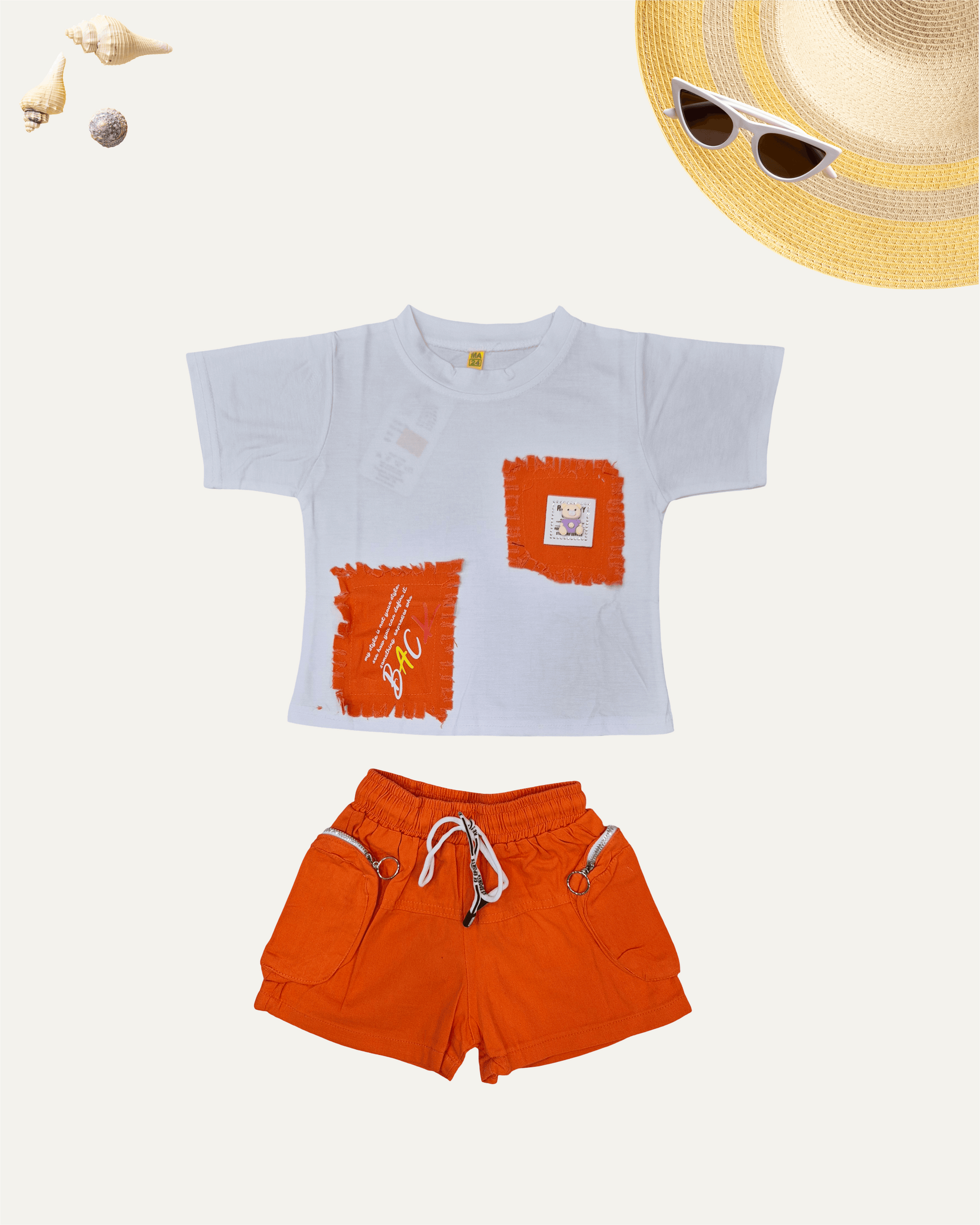 GIRLS SUMMER SOLID CO-ORD SET (ORANGE) (1-12 YEARS) - Girlism