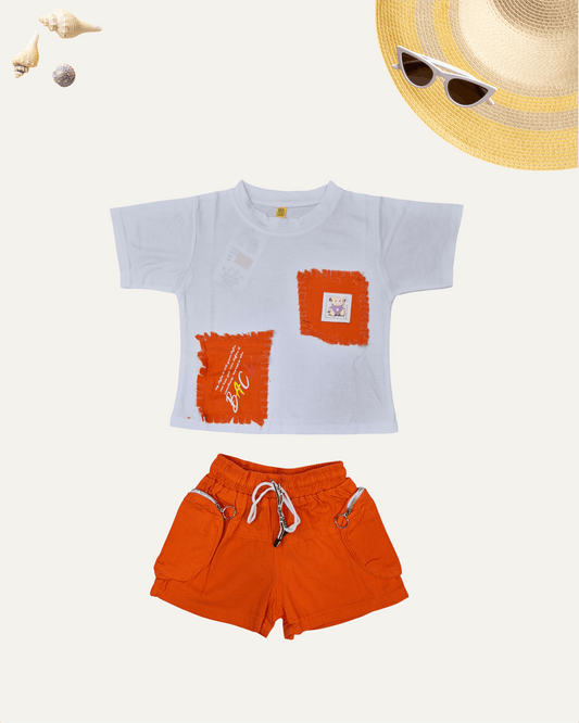 GIRLS SUMMER SOLID CO-ORD SET (ORANGE) (1-12 YEARS) - Girlism