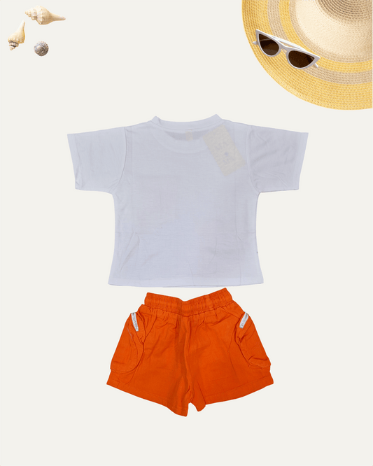 GIRLS SUMMER SOLID CO-ORD SET (ORANGE) (1-12 YEARS) - Girlism