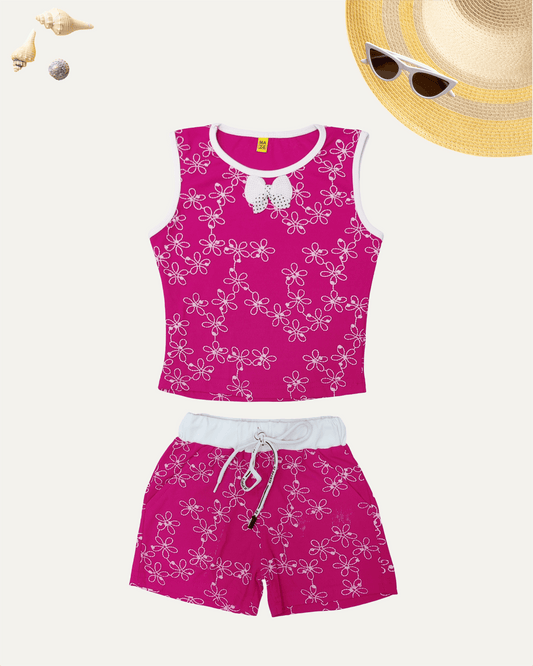 GIRLS FLORAL CO-ORD SET (HOT PINK) (1-12 YEARS) - Girlism