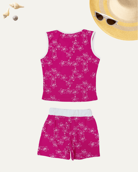 GIRLS FLORAL CO-ORD SET (HOT PINK) (1-12 YEARS) - Girlism
