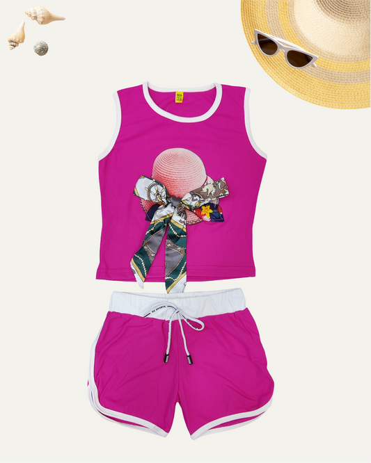 GIRLS SUMMER CO-ORD SET (HOT PINK) (1-12YEARS)