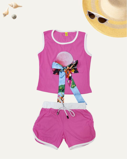 GIRLS SUMMER CO-ORD SET (PINK) (1-12YEARS)