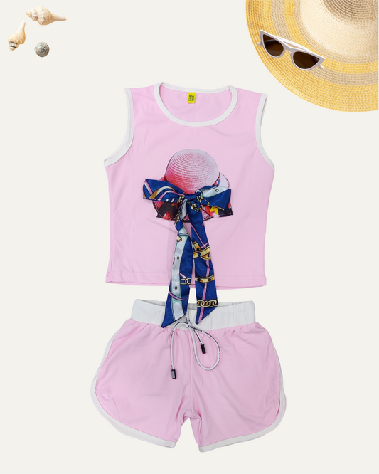 GIRLS SUMMER CO-ORD SET (BABY PINK) (1-12YEARS)