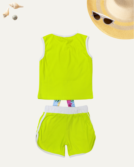 GIRLS SUMMER CO-ORD SET (NEON GREEN) (1-12YEARS)