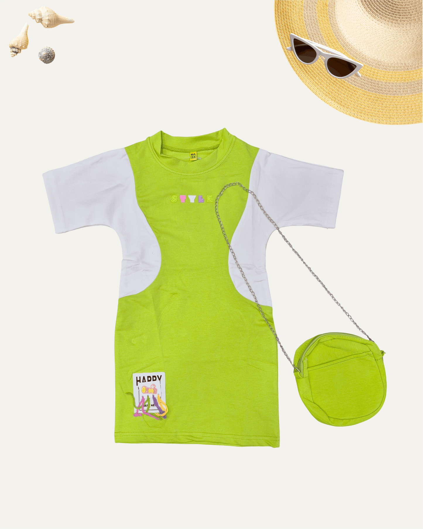 GIRLS 2 TONE ONEPEICE WITH SLING BAG (LIME GREEN) (1-12 YEARS) - Girlism