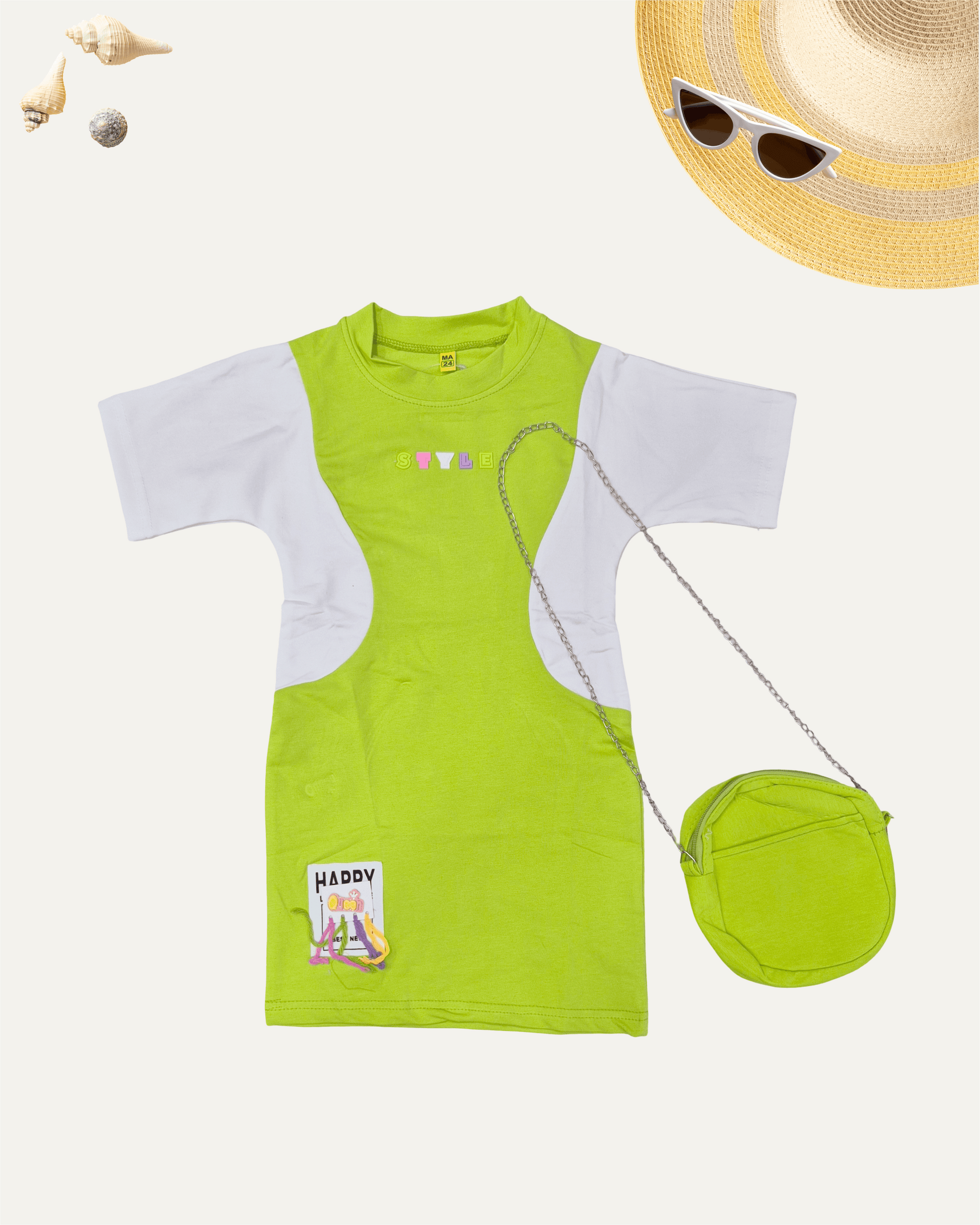 GIRLS 2 TONE ONEPEICE WITH SLING BAG (LIME GREEN) (1-12 YEARS) - Girlism