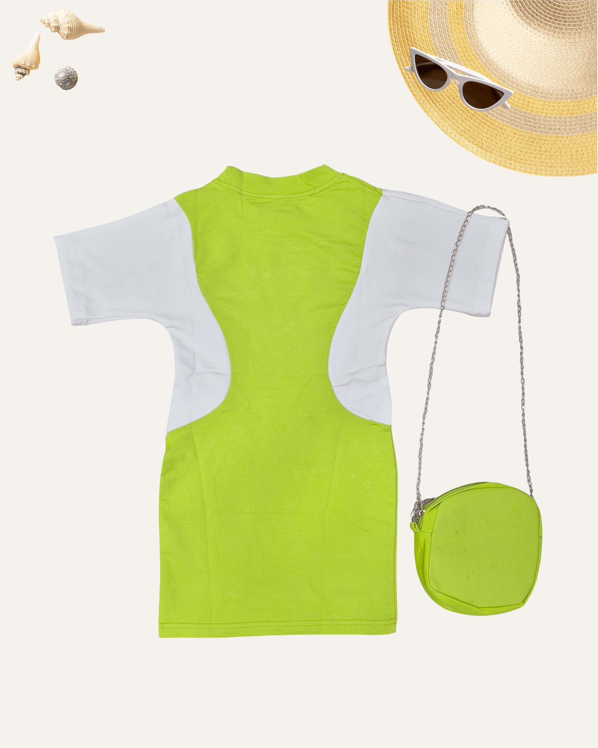 GIRLS 2 TONE ONEPEICE WITH SLING BAG (LIME GREEN) (1-12 YEARS) - Girlism