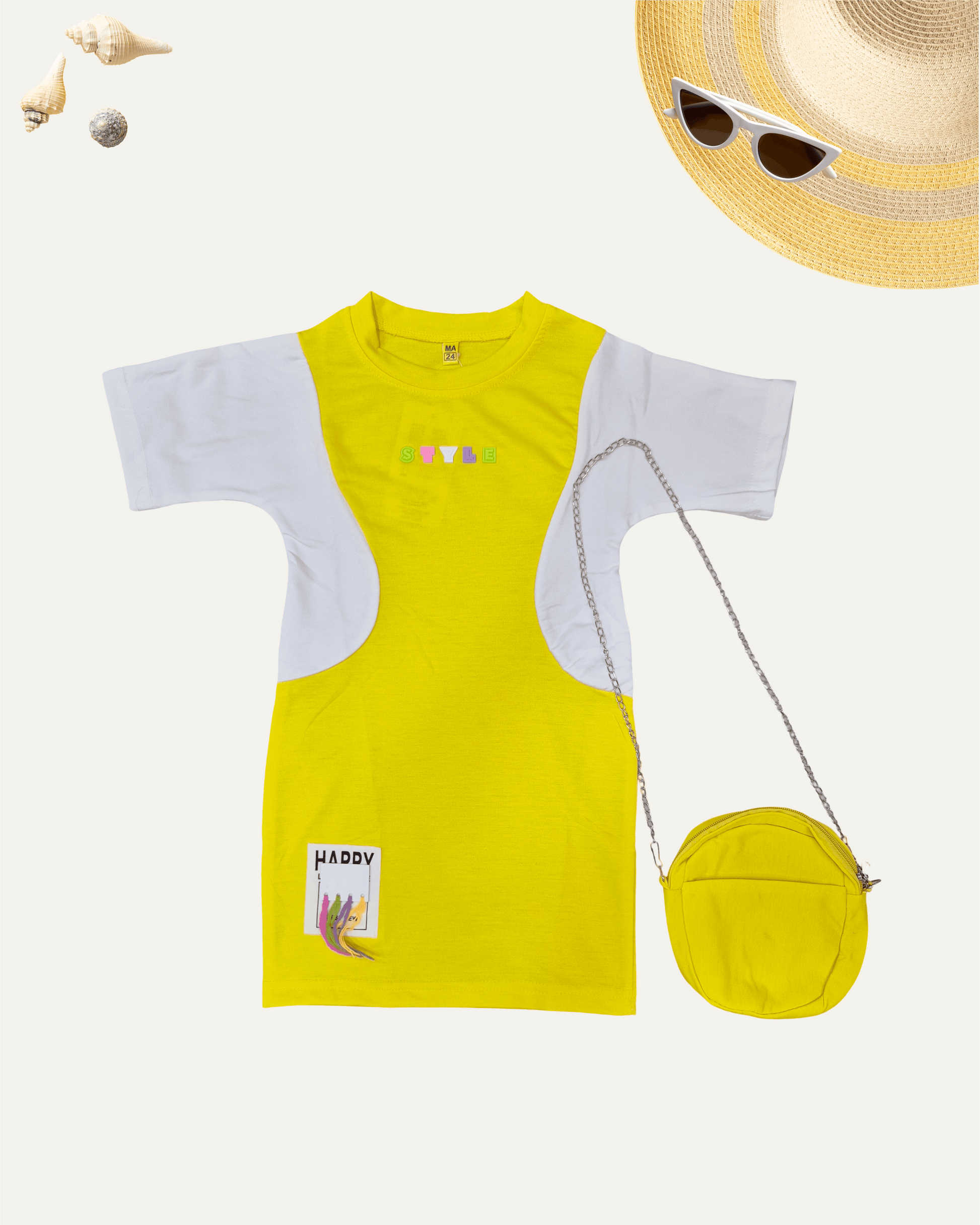 GIRLS 2 TONE ONEPEICE WITH SLING BAG (YELLOW) (1-12 YEARS) - Girlism