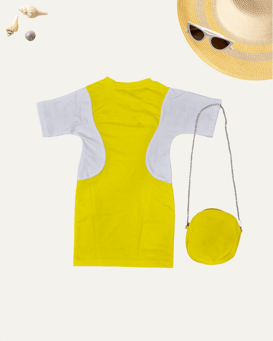 GIRLS 2 TONE ONEPEICE WITH SLING BAG (YELLOW) (1-12 YEARS) - Girlism