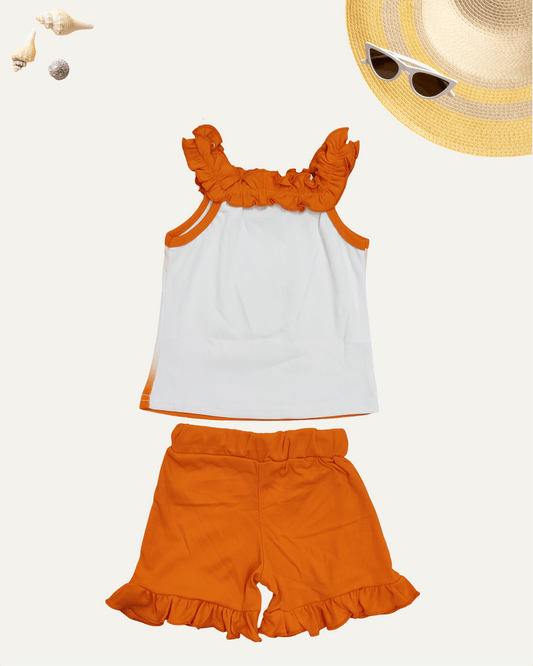 GIRLS CARTOON FRILL CO-ORD SET (ORANGE) (4-12 YEARS) - Girlism