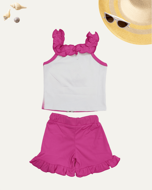GIRLS CARTOON FRILL CO-ORD SET (PINK) (4-12 YEARS) - Girlism