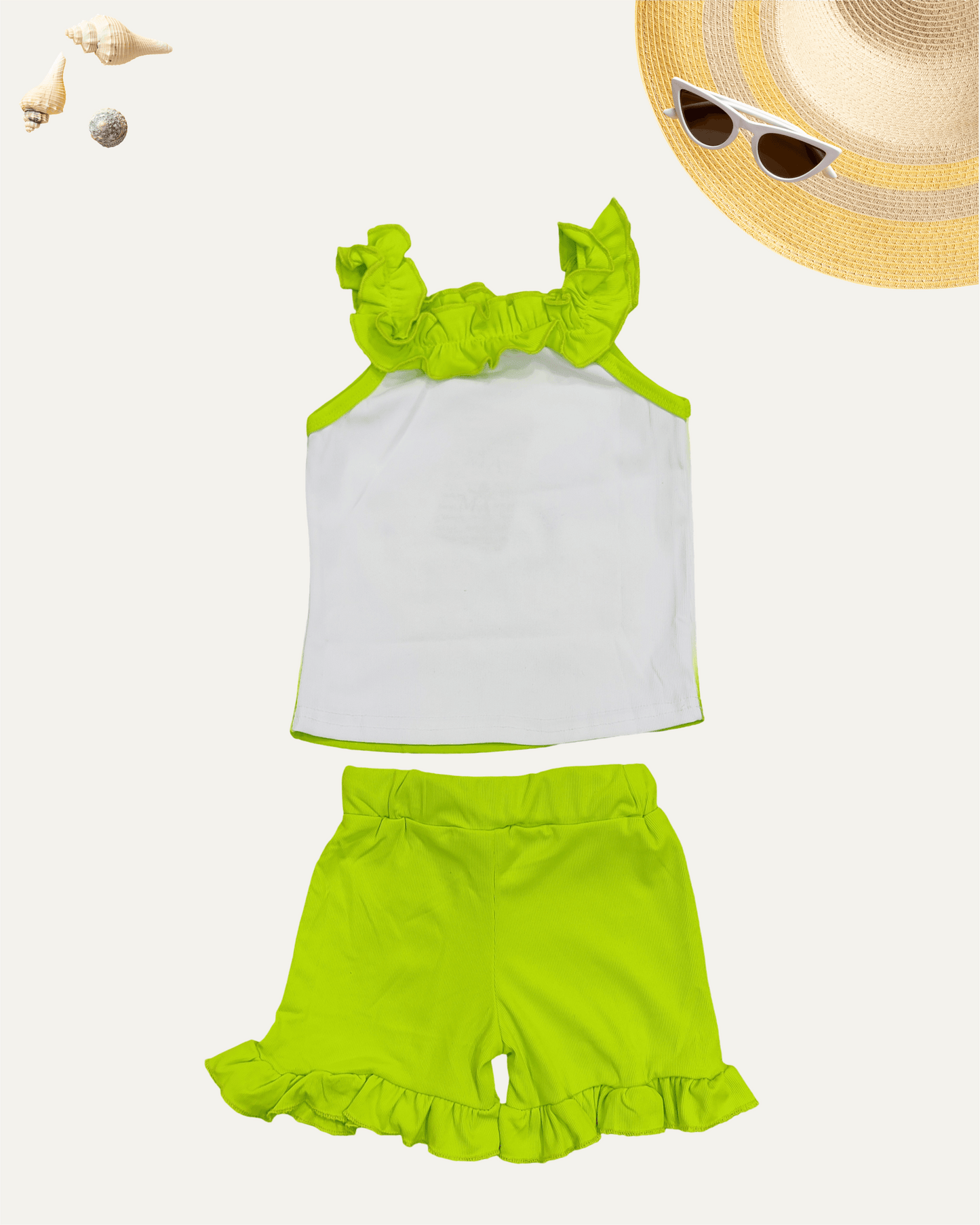 GIRLS CARTOON FRILL CO-ORD SET (GREEN) (4-12 YEAR) - Girlism
