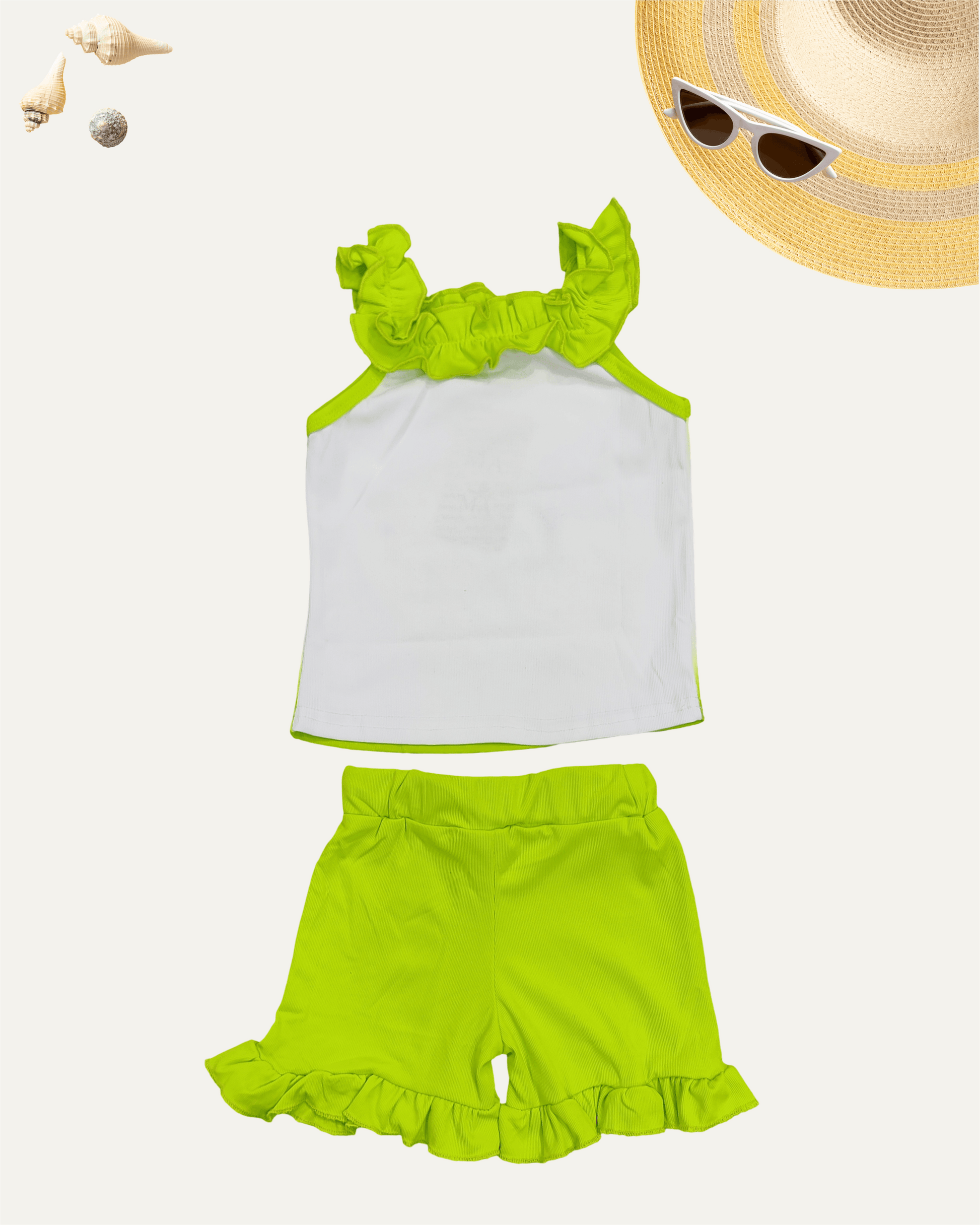 GIRLS CARTOON FRILL CO-ORD SET (GREEN) (4-12 YEAR) - Girlism