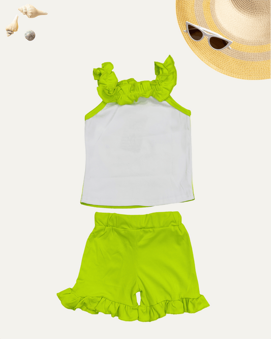GIRLS CARTOON FRILL CO-ORD SET (GREEN) (4-12 YEAR) - Girlism