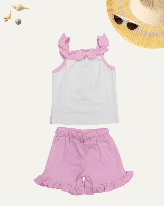 GIRLS CARTOON FRILL CO-ORD SET (BABY PINK) (4-12 YEARS) - Girlism