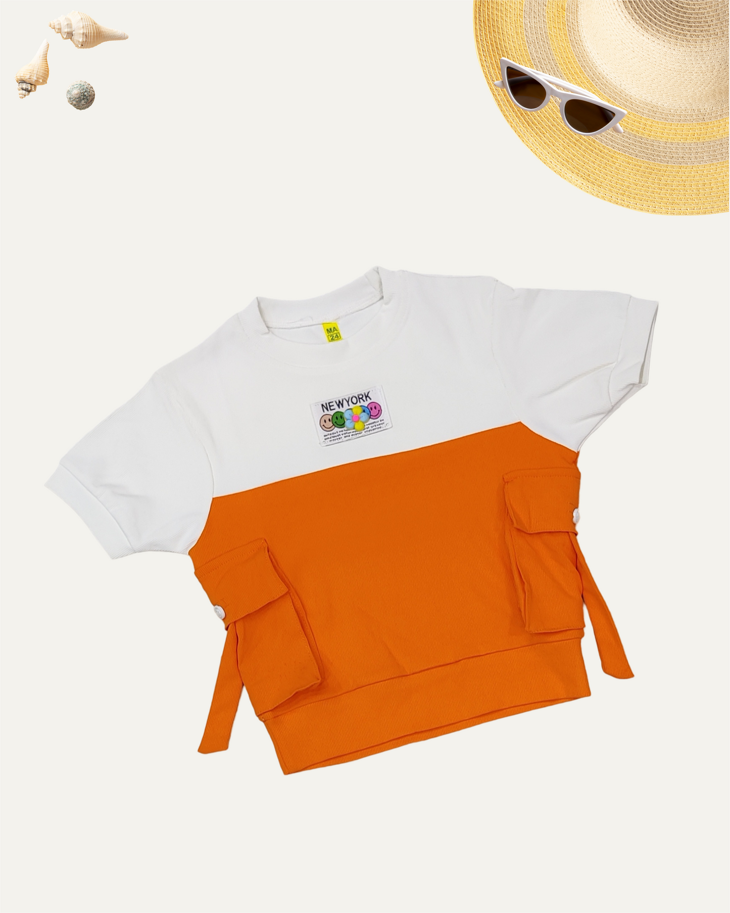 GIRLS 2 POCKET TOP ORANGE [ 4 - 12 YEARS ]