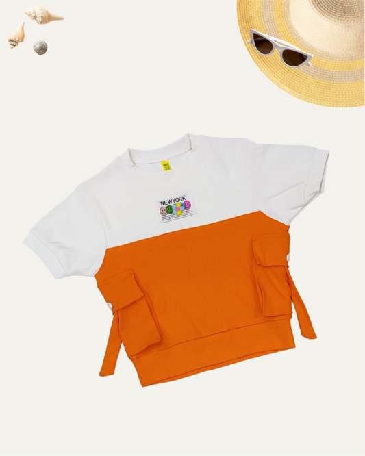 GIRLS 2 POCKET TOP ORANGE [ 4 - 12 YEARS ]