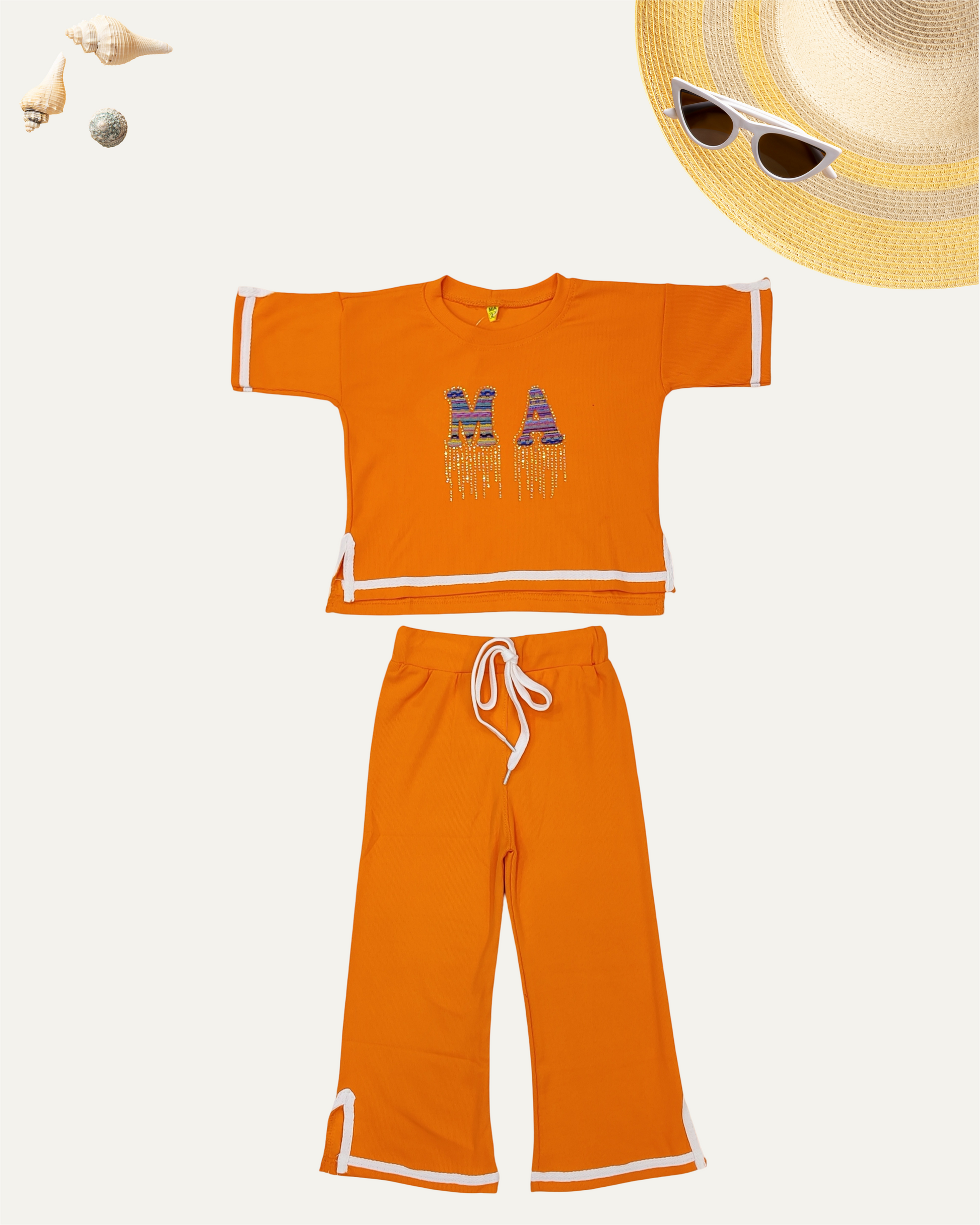 GIRLS TRENDY BEADWORK CO-ORD SET (ORANGE) (4-12 YEARS) - Girlism