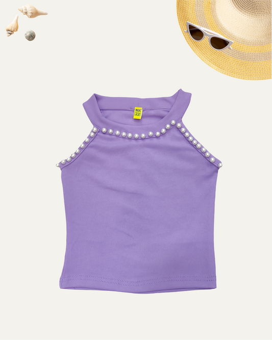 GIRLS SLEEVELESS PEARL TOP LAVENDER (3-11 YEARS) - Girlism