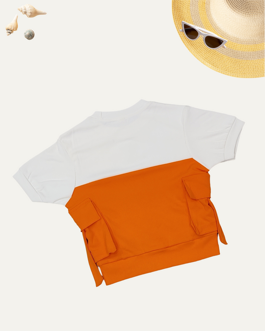 GIRLS 2 POCKET TOP ORANGE [ 4 - 12 YEARS ]