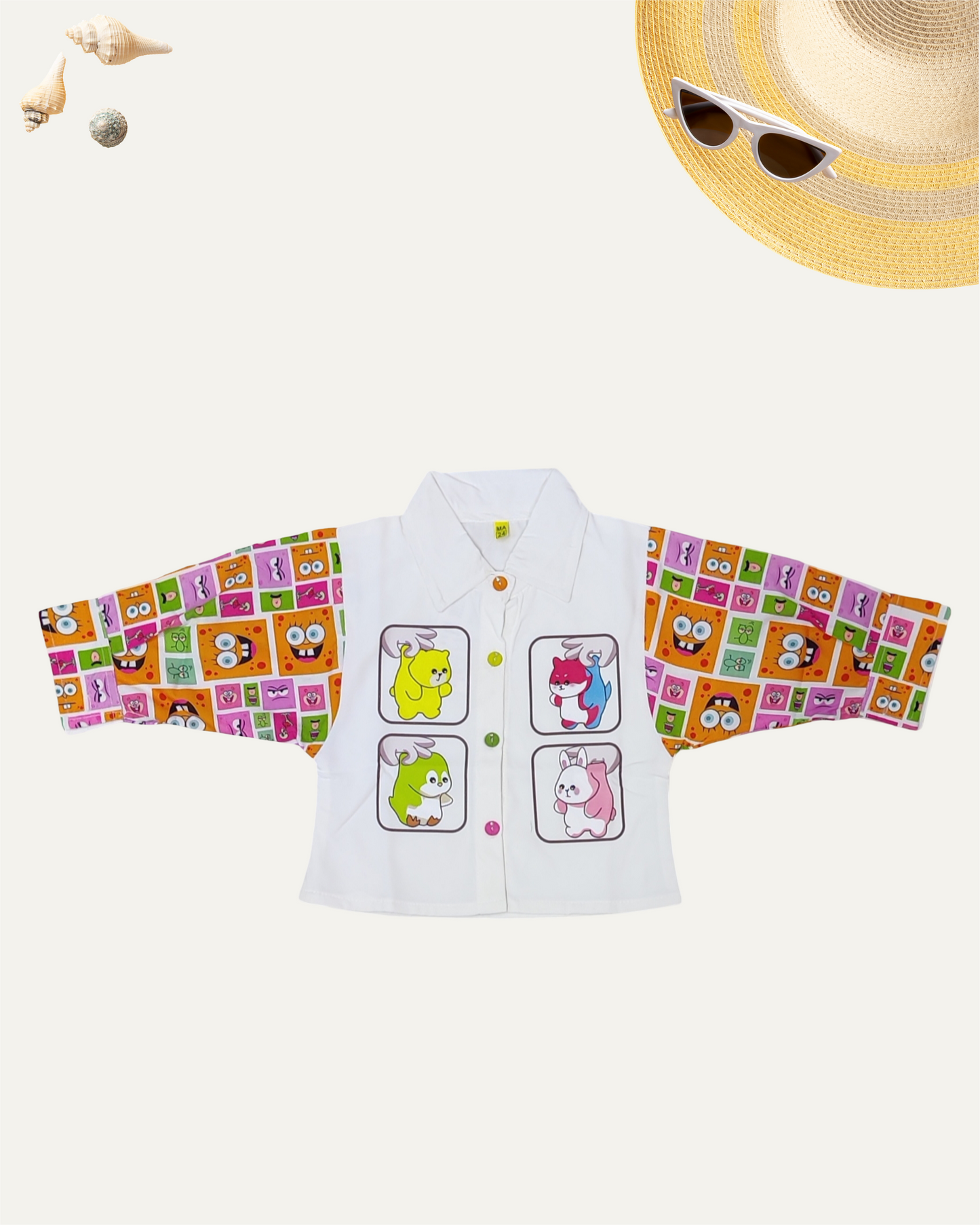 GIRLS CARTOON FUN SLEEVE SHIRT (4-12 YEARS) (ORANGE EDITION) - Girlism