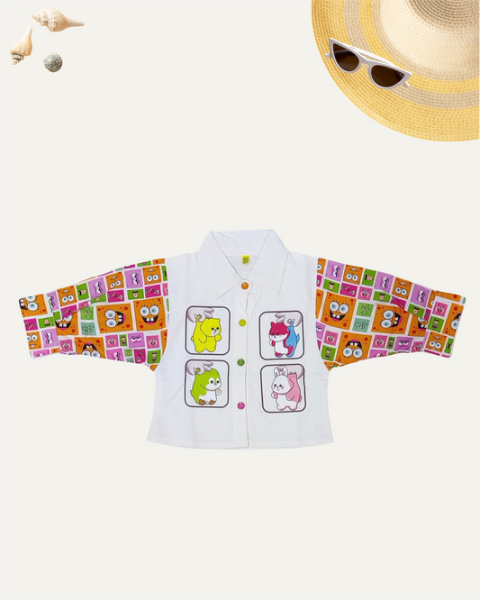 GIRLS CARTOON FUN SLEEVE SHIRT (4-12 YEARS) (ORANGE EDITION) - Girlism