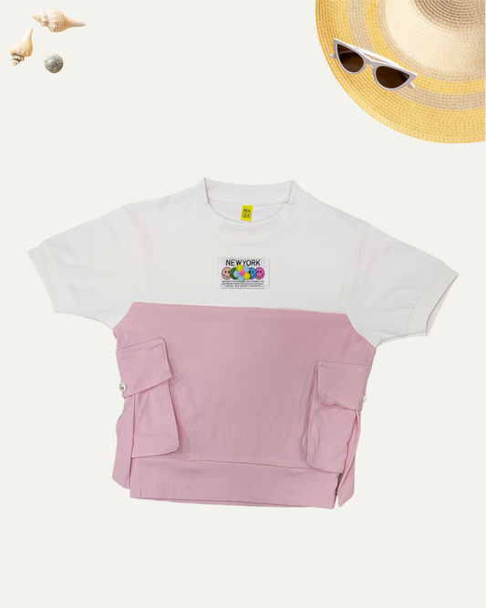 GIRLS 2 POCKET TOP BABY PINK [ 4 - 12 YEARS ]