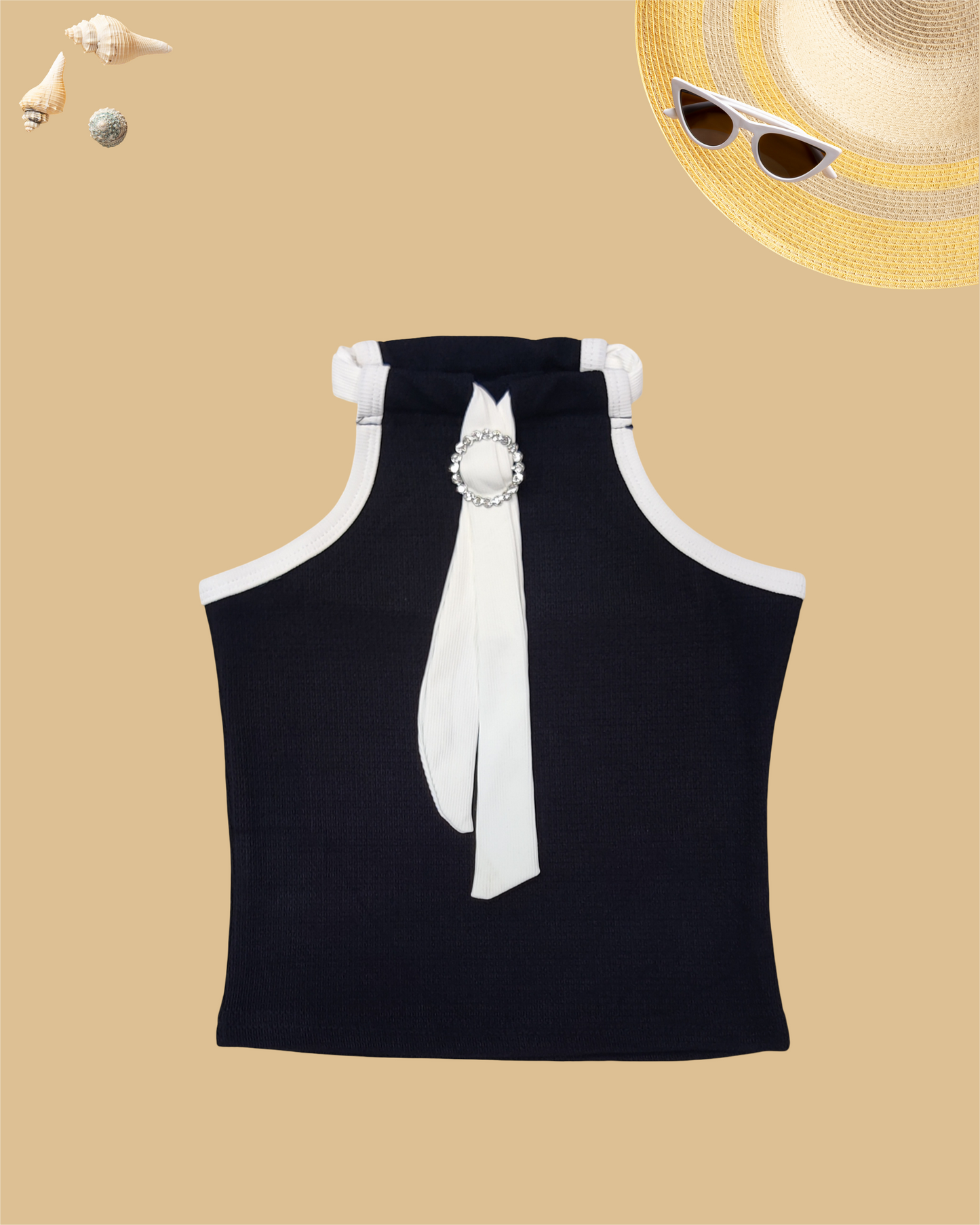 GIRLS HALTER-STYLE TOP WITH TIE (BLACK) (1-12 YEARS) - Girlism