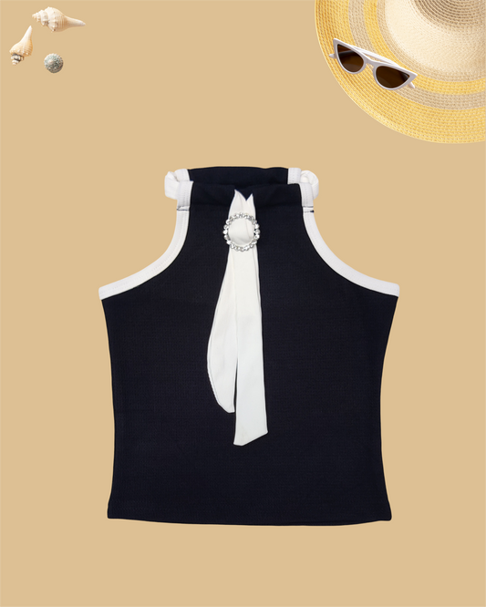 GIRLS HALTER-STYLE TOP WITH TIE (BLACK) (1-12 YEARS) - Girlism