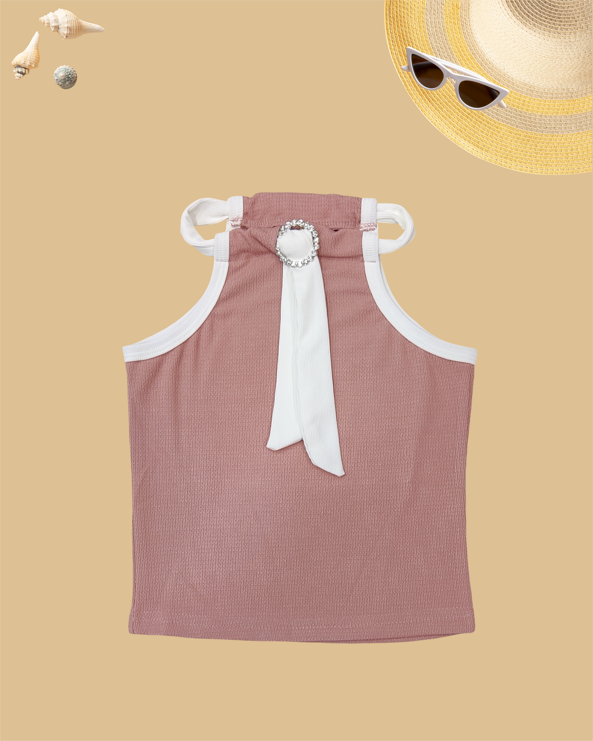 GIRLS HALTER-STYLE TOP WITH TIE (BLUSH PINK) (1-12 YEARS) - Girlism