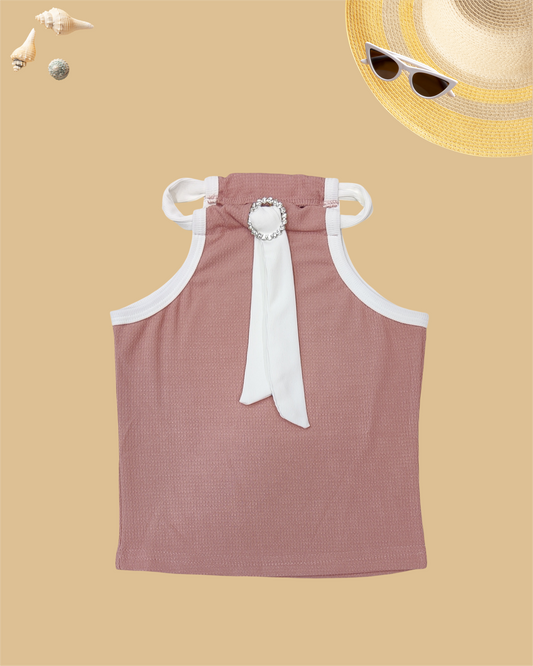 GIRLS HALTER-STYLE TOP WITH TIE (BLUSH PINK) (1-12 YEARS) - Girlism