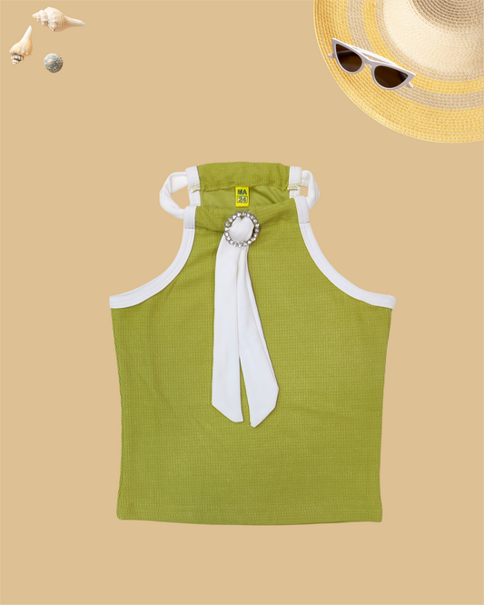 GIRLS HALTER-STYLE TOP WITH TIE (GREEN) (1-12 YEARS) - Girlism