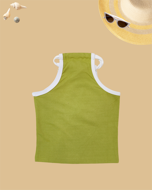 GIRLS HALTER-STYLE TOP WITH TIE (GREEN) (1-12 YEARS) - Girlism